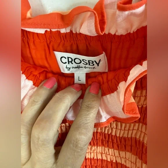 Crosby by Mollie Burch Wren dark  orange striped ruffle sleeve maxi dress L - Picture 5 of 8